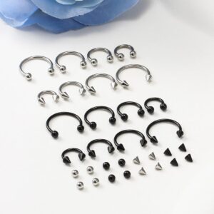 Lcolyoli 16G Variety of Sizes Horseshoe Rings Surgical Steel Nose Septum Rings Hoop Eyebrow Smiley Lip Rings Tragus Earring Daith Helix Piercing Jewelry for Women Men 6mm 8mm 10mm 12mm Black