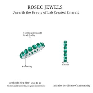 Rosec Jewels Certified Lab Grown Emerald Eternity Band Ring, AAAA Quality, Emerald Anniversary Ring for Women - Ready To Gift, 14K Yellow Gold, Size:US 9.00