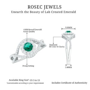 Rosec Jewels Created Emerald Infinity Crossover Ring for Women, AAAA Quality, Emerald Promise Engagement Ring, 14K White Gold, Size:US 9.50