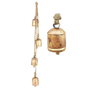 vivanta giant cow bells set rustic vintage lucky harmony cow bells on rope, 4 inch 4 bells cluster wall hanging décor harmony bells, 36 inch long hanging bell set