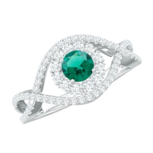 rosec jewels created emerald infinity crossover ring for women, aaaa quality, emerald promise engagement ring, 14k white gold, size:us 9.50