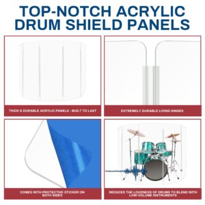 PENNZONI Drum Shield 5.5ft w/Living Hinges, Comes w/ 5 Drum Panels, & 4 Living Hinges, Premium Clear Acrylic Panels, Drum Screen