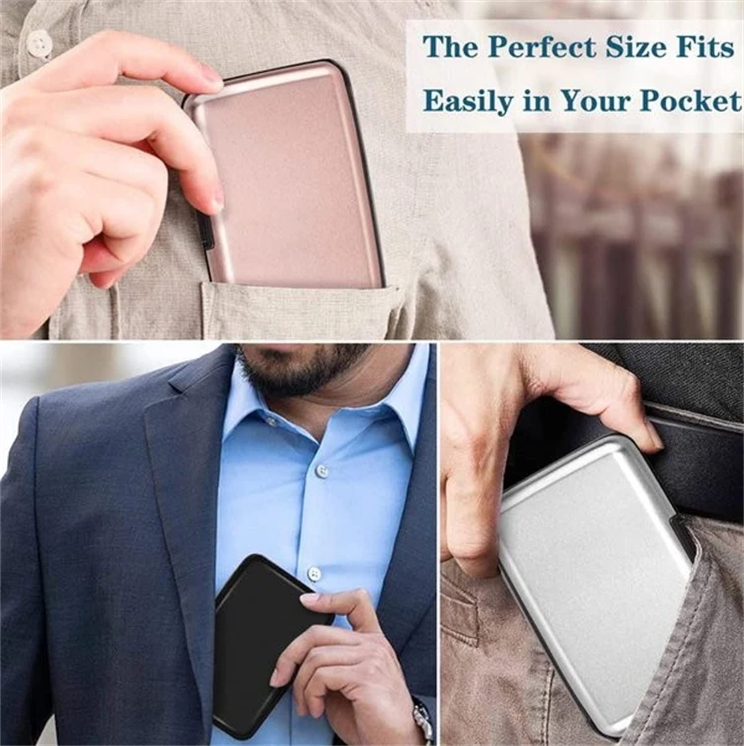 SANYISAN 2022 New Anti-theft Aluminum Wallet Clip, Men Women Pro Secure Tech Stainless Steel Waterproof Bifold Slim Metal Blocking Credit Cards Holder Purse for Travel Work, Black, 3.9 inx2.9 inx1 in