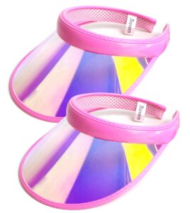 2 pack sun visors hat women colored sport cap clip-on ladies tennis golf running caps (iridescent pink)