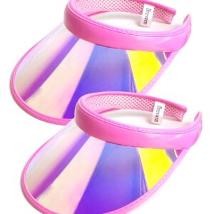 2 Pack Sun Visors Hat Women Colored Sport Cap Clip-On Ladies Tennis Golf Running Caps (Iridescent Pink)