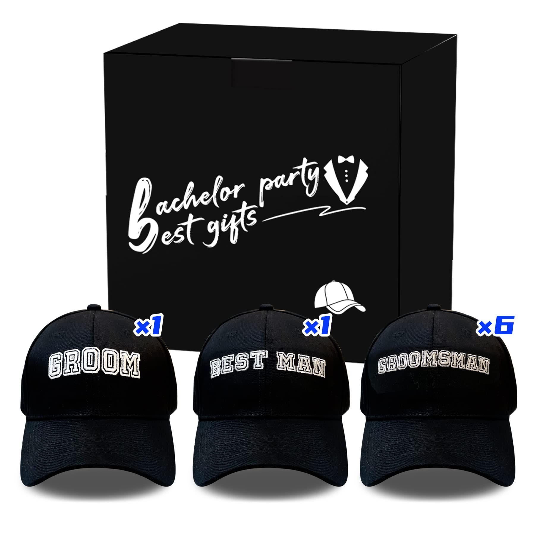 NewShun Groomsmen Hats 8 Pack Bachelor Party Baseball Hats Set, Groomsmen Gifts Embroidered Adjustable Cotton Truck Caps