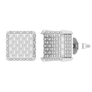 Dazzlingrock Collection Round White Diamond with Metal Diamond Square Kite Shape Unisex Stud Earrings (0.30 ctw, Color I-J, Clarity I2-I3) in 925 Sterling Silver Pushback