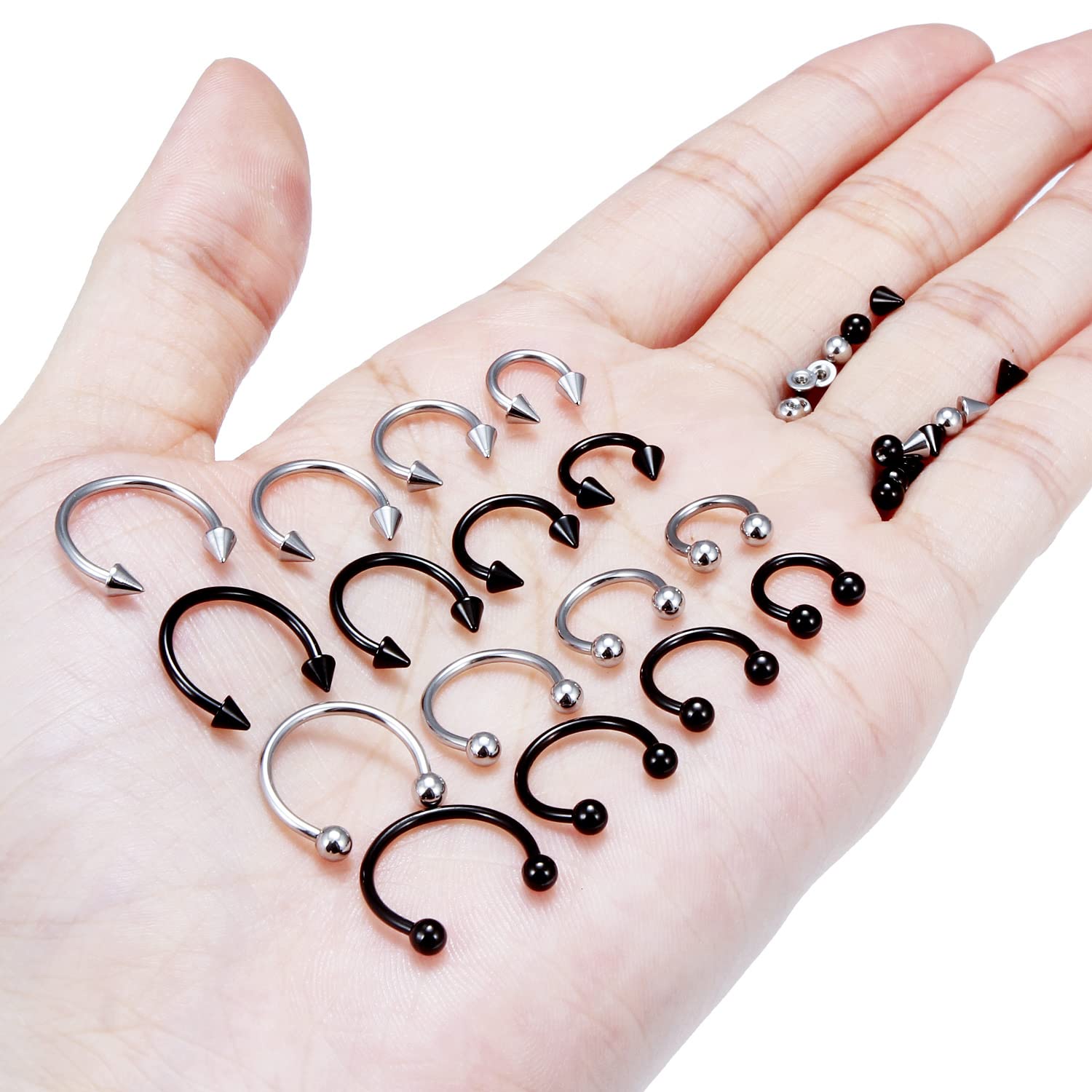 Lcolyoli 16G Variety of Sizes Horseshoe Rings Surgical Steel Nose Septum Rings Hoop Eyebrow Smiley Lip Rings Tragus Earring Daith Helix Piercing Jewelry for Women Men 6mm 8mm 10mm 12mm Black