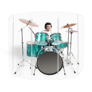 PENNZONI Drum Shield 5.5ft w/Living Hinges, Comes w/ 5 Drum Panels, & 4 Living Hinges, Premium Clear Acrylic Panels, Drum Screen