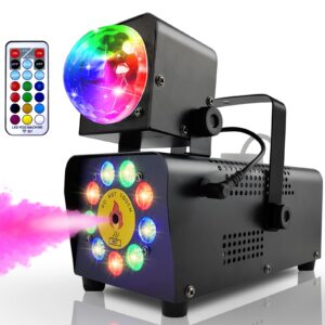 imone fog machine with disco light,fog machine outdoor indoor,smoke machine fog 16 colorful led lights effect,smoke machine wireless remote,party disco ball lights,fog machine outdoor