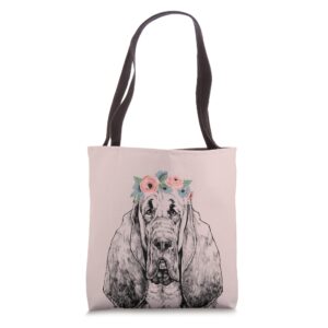 bloodhound with floral headband dog mom tote bag