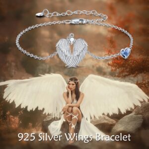 YFN Angel Wings Bracelet 925 Sterling Silver Guardian Angel Wings Heart Bracelets for Women Jewelry Gifts