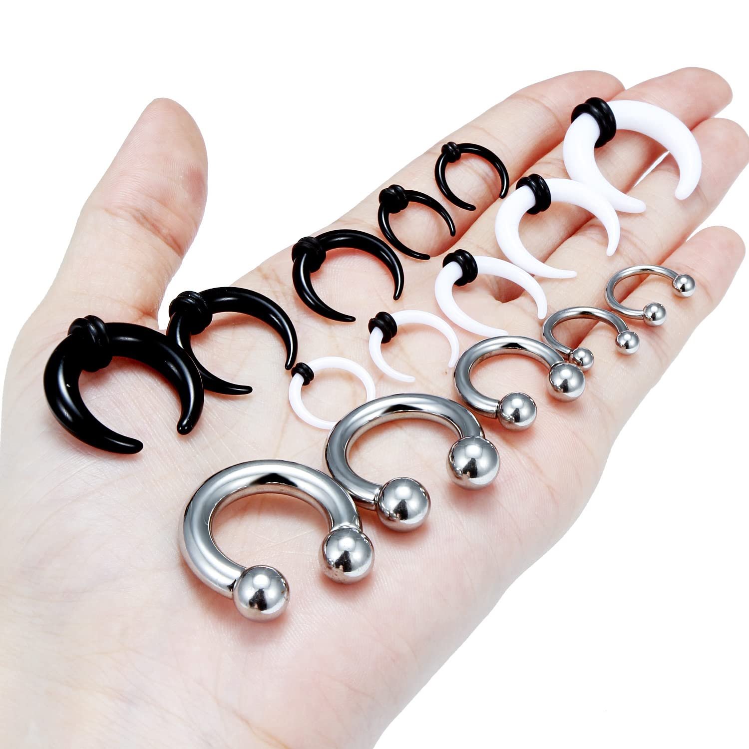 Lcolyoli Large Septum Rings 14G 12G 8G 6G 4G PA Ring Internally Threaded Ball Horseshoe Barbells Stainless Steel & Acrylic Pincher Tapers C Shape Buffalo Stretcher Expander for Women Men