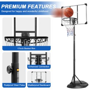 KL KLB Sport Portable Basketball Hoop System Stand Height Adjustable 7.5ft - 9.2ft with 32 Inch Backboard and Wheels for Youth Adults Indoor Outdoor Basketball Goal