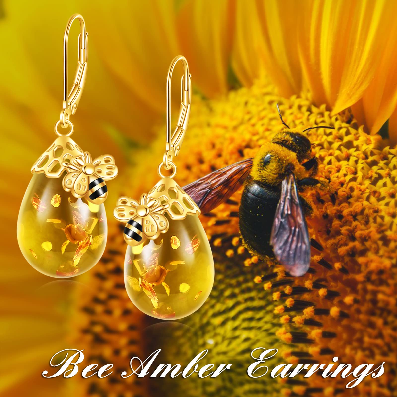 TIGER RIDER Bee 925 Sterling Silver French Clasp Earrings Amber Pendant Jewelry Gift for Women