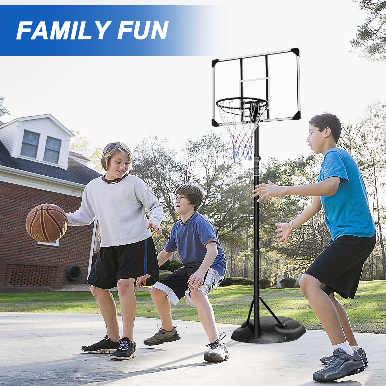 KL KLB Sport Portable Basketball Hoop System Stand Height Adjustable 7.5ft - 9.2ft with 32 Inch Backboard and Wheels for Youth Adults Indoor Outdoor Basketball Goal