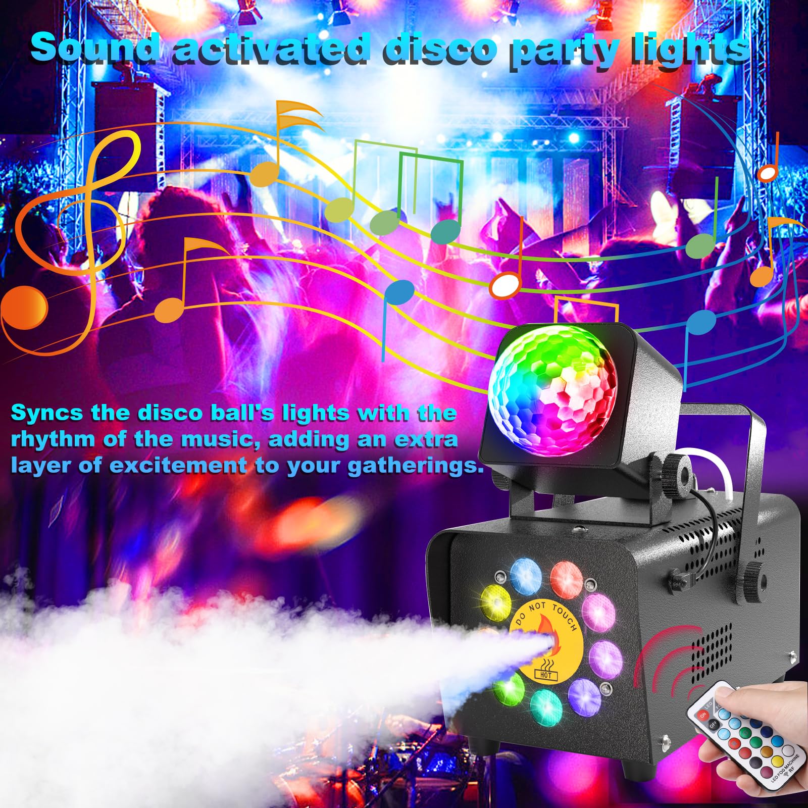 IMONE Fog Machine with Disco Light,Fog Machine Outdoor Indoor,Smoke Machine Fog 16 Colorful Led Lights Effect,Smoke Machine Wireless Remote,Party Disco Ball Lights,Fog Machine Outdoor