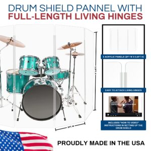 PENNZONI Drum Shield 5.5ft w/Living Hinges, Comes w/ 5 Drum Panels, & 4 Living Hinges, Premium Clear Acrylic Panels, Drum Screen