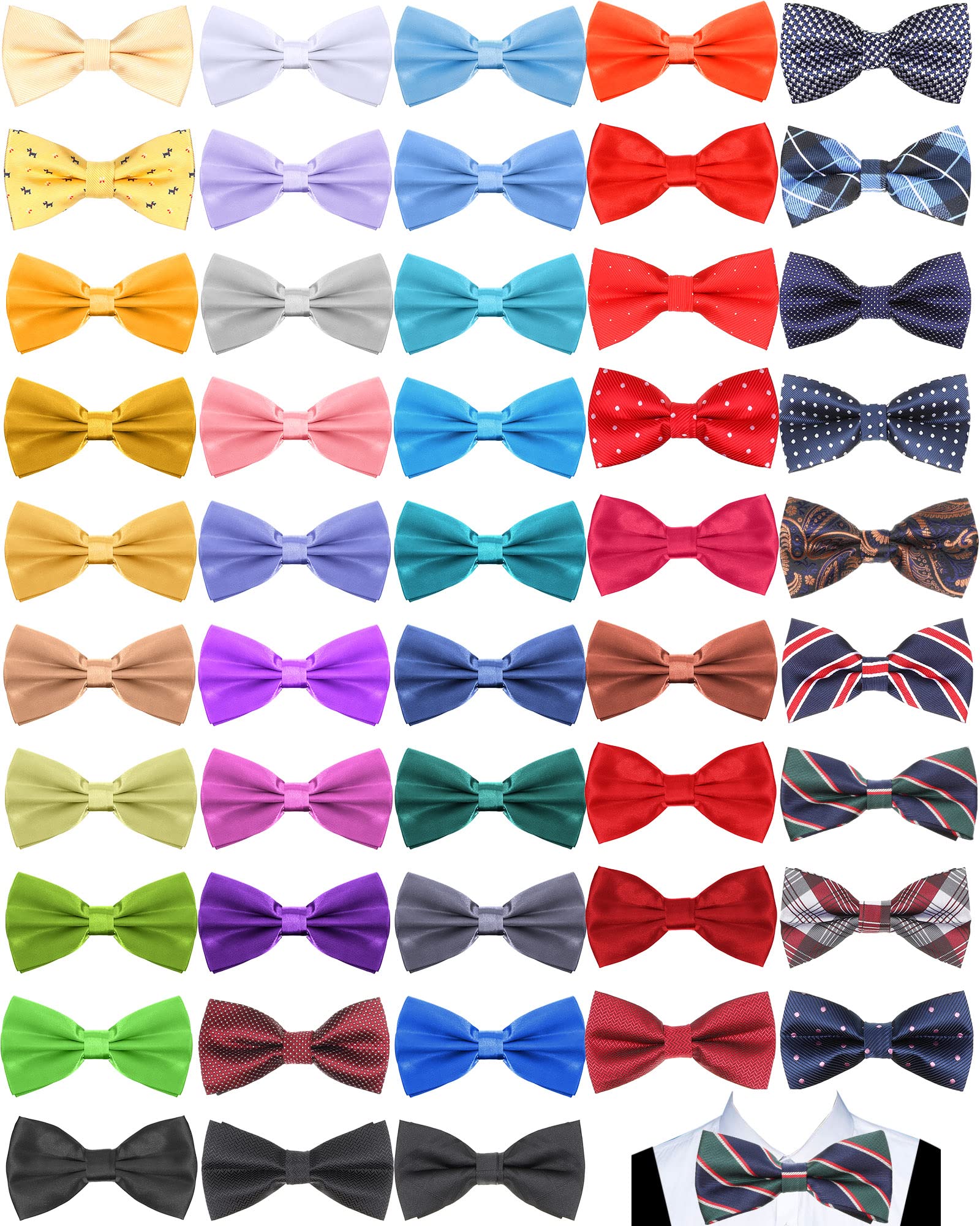 48 Pcs Bow Ties Bulk Elegant Pre Tied Bow Ties Formal Tuxedo Bowties Set with Adjustable Neck Band for Men Boys (Vivid Colors, Elegant Style)