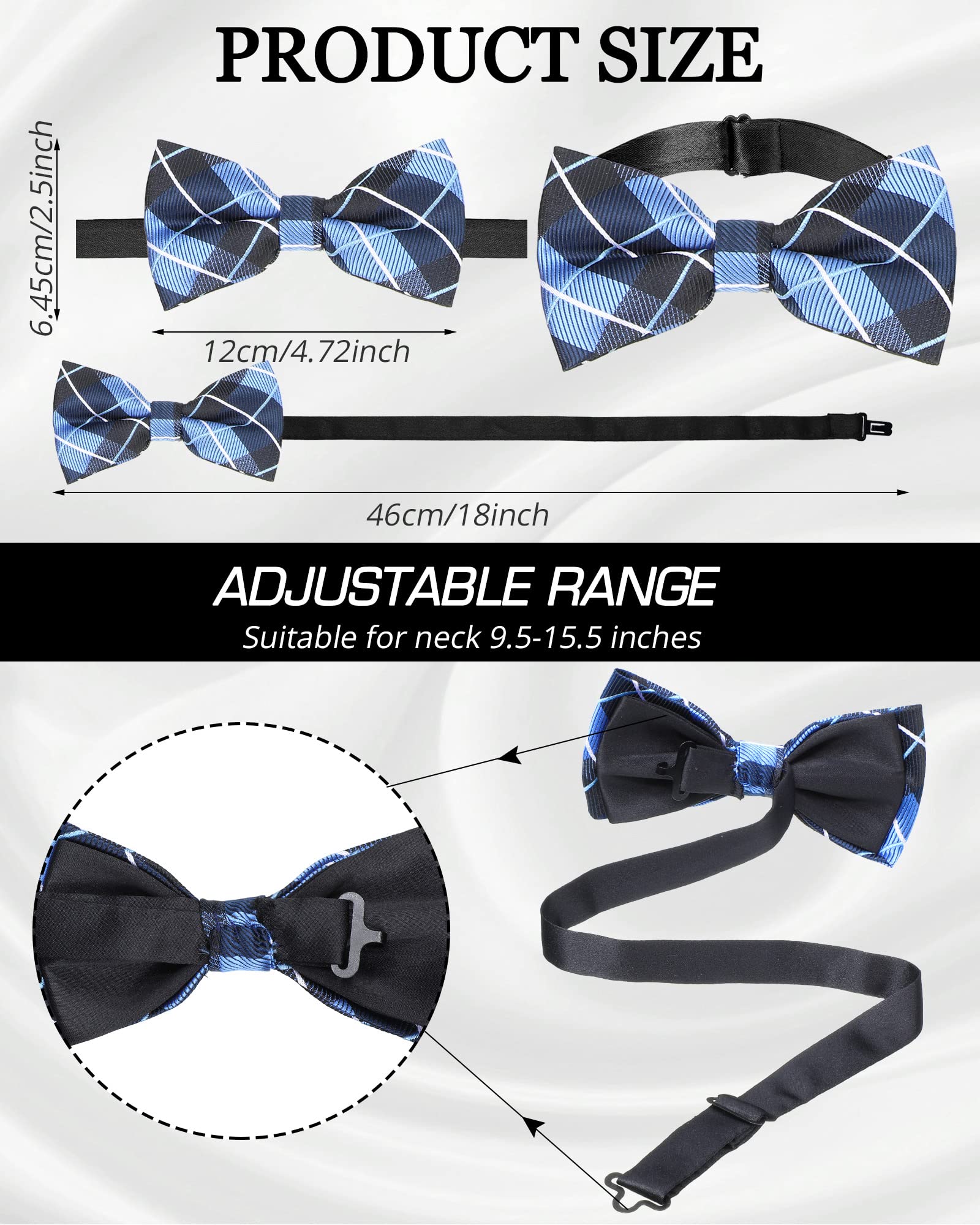 48 Pcs Bow Ties Bulk Elegant Pre Tied Bow Ties Formal Tuxedo Bowties Set with Adjustable Neck Band for Men Boys (Vivid Colors, Elegant Style)