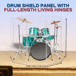 PENNZONI Drum Shield 5.5ft w/Living Hinges, Comes w/ 5 Drum Panels, & 4 Living Hinges, Premium Clear Acrylic Panels, Drum Screen