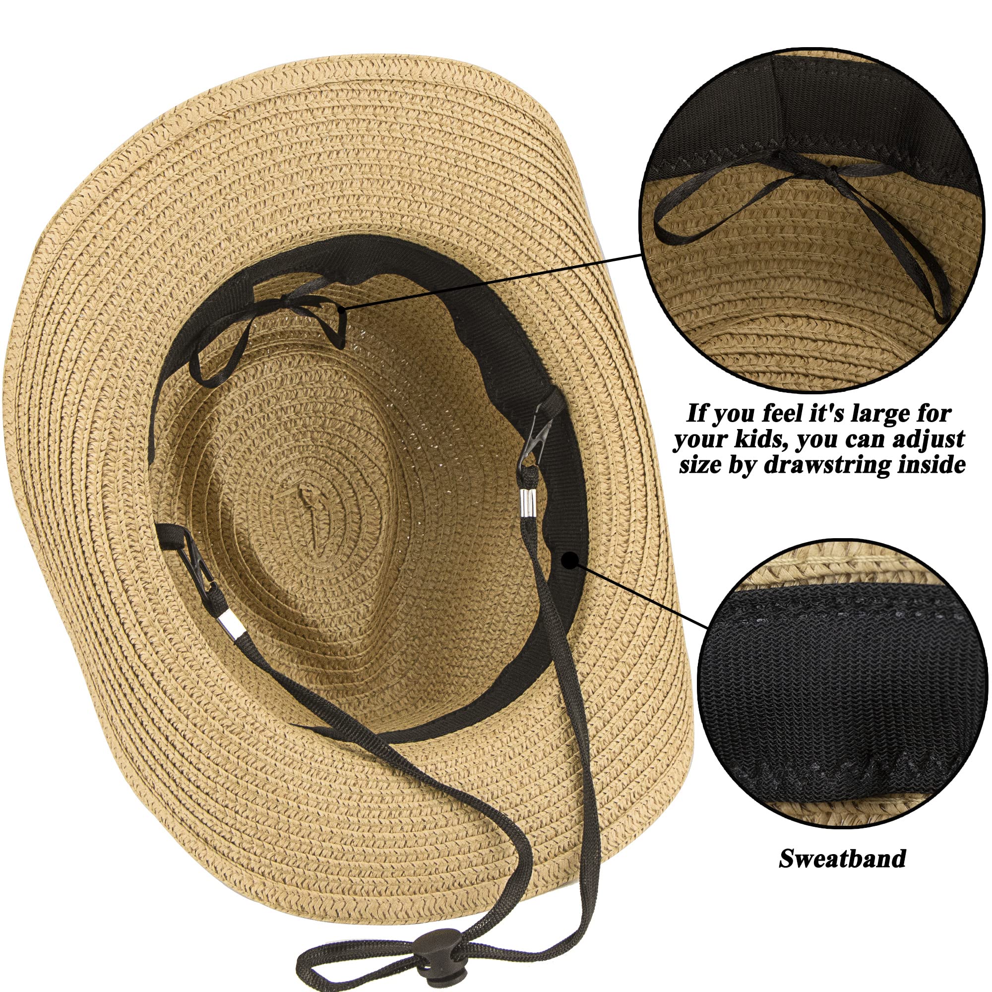 Straw Cowboy Hat for Women Men Western Sun Hat Wide Brim Summer Belt Cowgirl Hats(M-L) Khaki