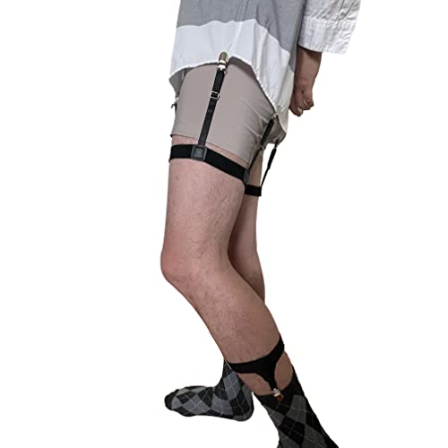 Bexicsea Mens Shirt Stays With Sock Garters,Adjustable Elastic Shirt Suspenders Holder,Shirt Tucker Clips(black)