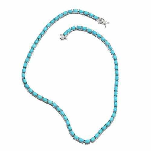 Sleeping Beauty Turquoise Tennis 16 Inch Necklace in 14K White Gold Over s859