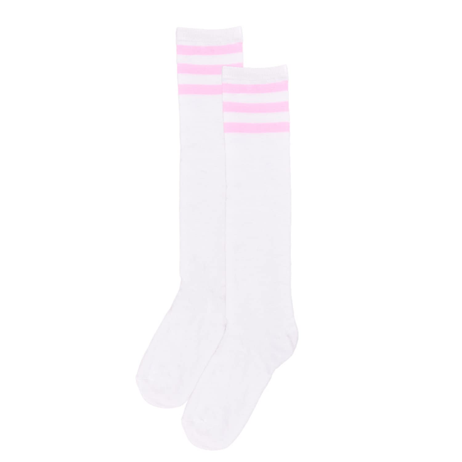 DOOVID Knee High Socks for Women Tube Socks Elasticity Athletic Socks Stripe Knee High Stockings Casual Socks White Pink One Size