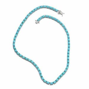 Sleeping Beauty Turquoise Tennis 16 Inch Necklace in 14K White Gold Over s859