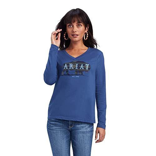 Ariat Women's Real Chest Logo Relaxed Tee, True Navy, Medium