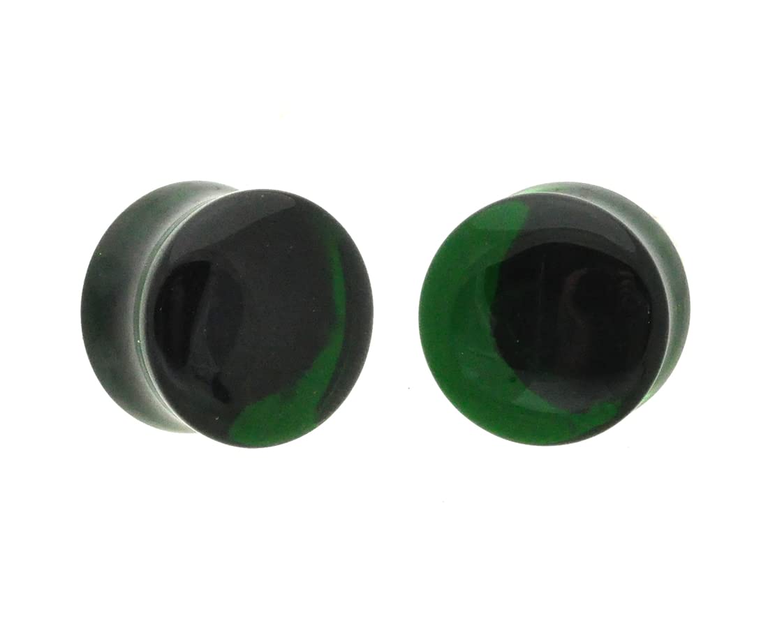 Pair of Emerald Green Glass Double Flare Plugs (PG-563) (3/4" (19mm))