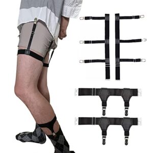 bexicsea mens shirt stays with sock garters,adjustable elastic shirt suspenders holder,shirt tucker clips(black)