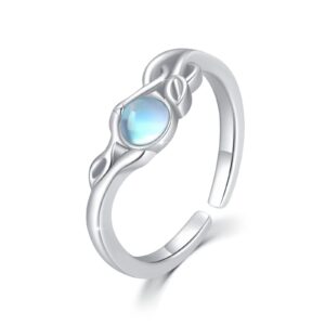 925 sterling silver leaf ring moonstone adjustable open rings for mother's day women minimalist statement band finger ring dainty trendy with box