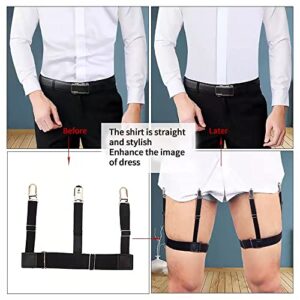 Bexicsea Mens Shirt Stays With Sock Garters,Adjustable Elastic Shirt Suspenders Holder,Shirt Tucker Clips(black)