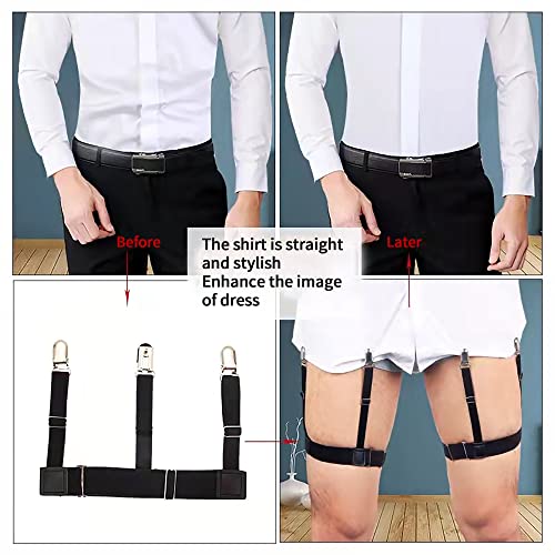 Bexicsea Mens Shirt Stays With Sock Garters,Adjustable Elastic Shirt Suspenders Holder,Shirt Tucker Clips(black)