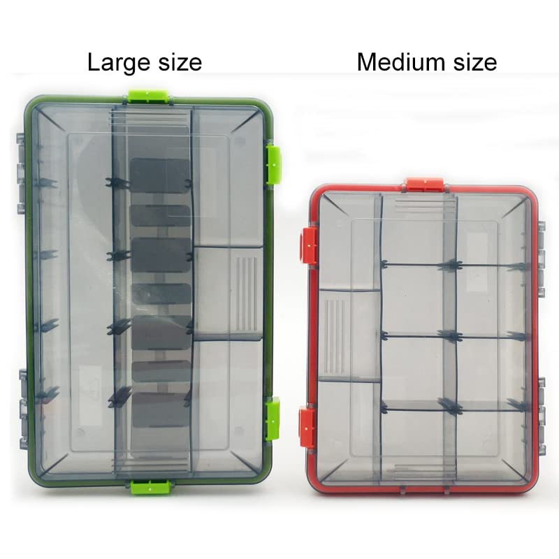 2PC JOYGO FISHAN Waterproof Fishing Tackle Boxes DIY Trags Organizer Box Transparent Adjustable Dividers Hold Fishing Lure Box Easy to Open Latches 2 Size Choice (Orange+Green 8.6*6.6*2inch)