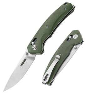 folding pocket knife with clip, 3.5 inch 8cr13mov steel drop point blade with g10 handle, small edc knives for men women outdoor camping hunting survival foldable knife