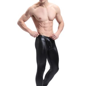 BaronHong Men's Faux Leather Tight Pants Man Night Club Metallic Leggings Long Trousers(black,M)