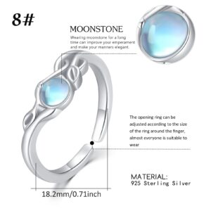 925 Sterling Silver Leaf Ring Moonstone Adjustable Open Rings for Mother's Day Women Minimalist Statement Band Finger Ring Dainty Trendy with Box