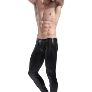 BaronHong Men's Faux Leather Tight Pants Man Night Club Metallic Leggings Long Trousers(black,M)