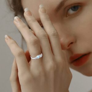 925 Sterling Silver Leaf Ring Moonstone Adjustable Open Rings for Mother's Day Women Minimalist Statement Band Finger Ring Dainty Trendy with Box