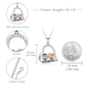 CVRAVO Sterling Silver Cow Pendant Necklace Birthday Gifts Cute Animal Jewelry for Women