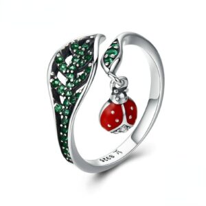 925 sterling silver dangling ladybug ring, women's jewelry one size