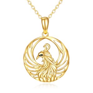 KECHO 14K Gold Phoenix Necklace Gifts for Women Yellow Gold Rising Phoenix Pendant Necklace Jewelry Gifts