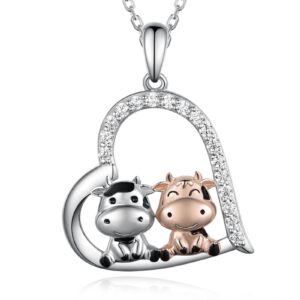 cvravo sterling silver cow pendant necklace birthday gifts cute animal jewelry for women