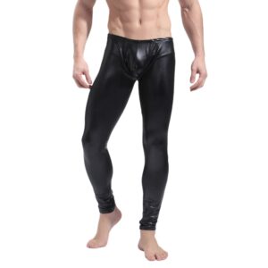 baronhong men's faux leather tight pants man night club metallic leggings long trousers(black,m)