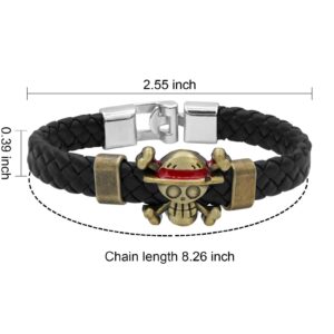 Anime One Piec Bracelet for Fans, Luffy Skeleton Straw Hat Pirate Braided Wristband Cosplay Prop Accessories for Men Women Friends