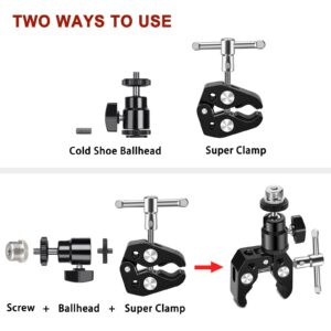 Lanxire Super Clamp Mic Clip Mic Mount with Mini Ball Head for Microphones - Max Load 4.4lb/2kg - 1/4’’ Female to 5/8’’ Male Thread Adapter Included