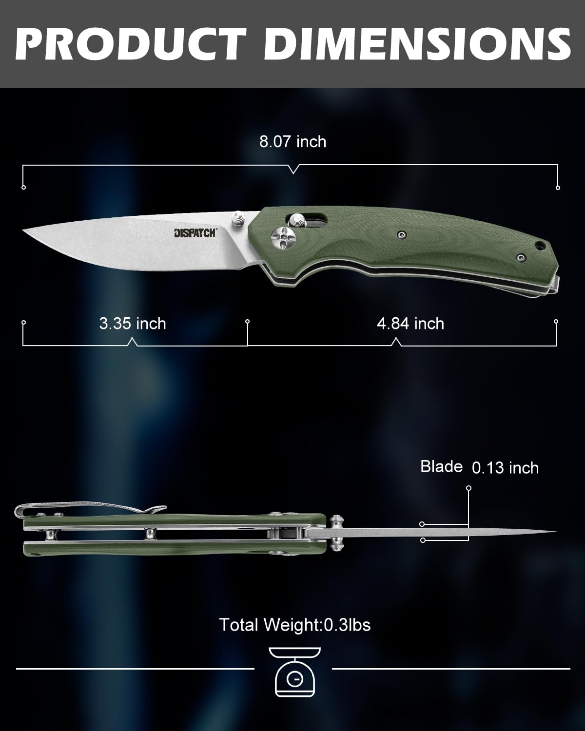 Folding Pocket Knife with Clip, 3.5 Inch 8Cr13MoV Steel Drop Point Blade with G10 Handle, Small EDC Knives for Men Women Outdoor Camping Hunting Survival Foldable Knife